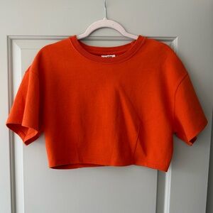 Future Collective Cropped Short Sleeve Sweatshirt in Bright Orange